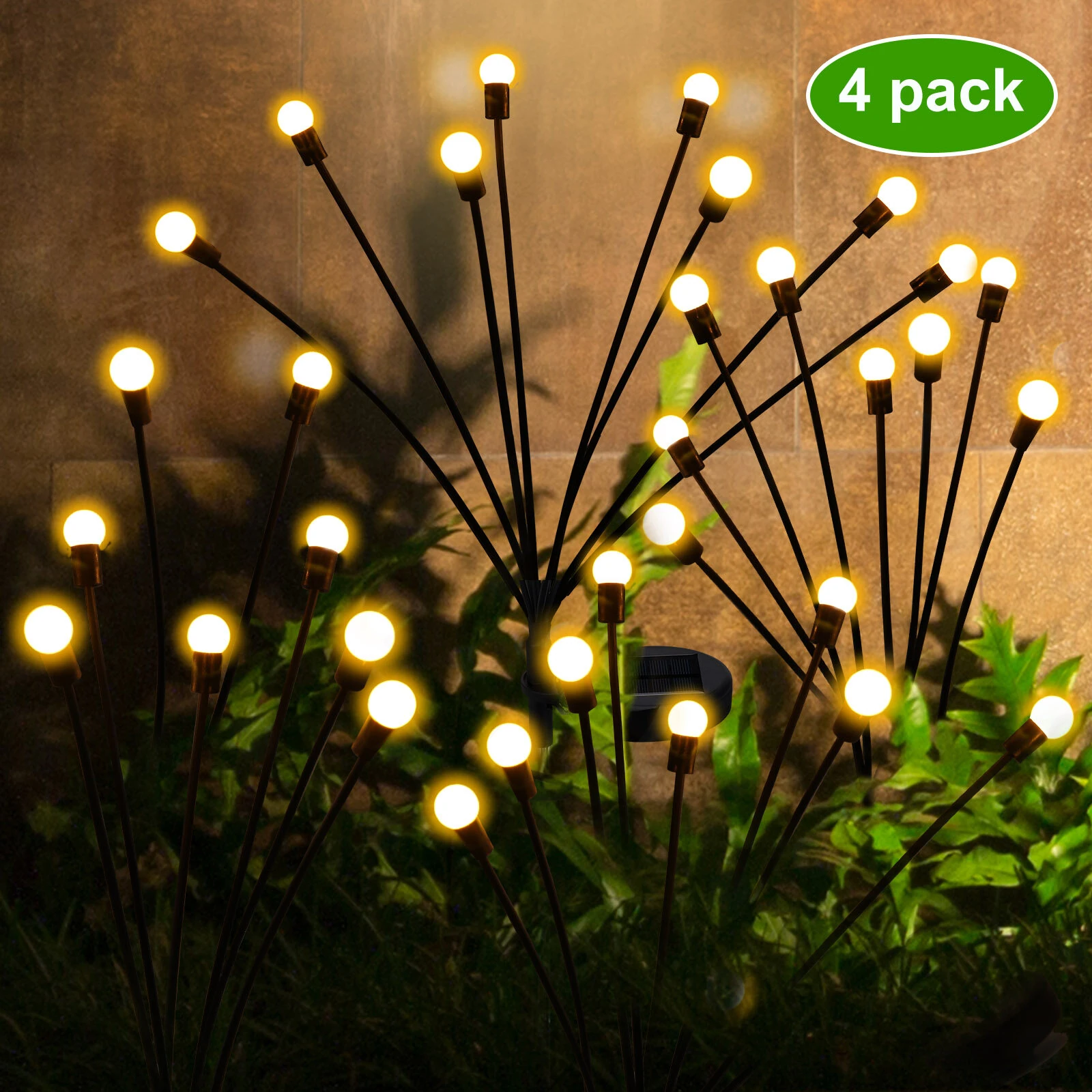 (image for) 4pcs ThorFire Solar Swaying Light 8 Head 2 Modes Rechargeable Garden Lights Landscape Lighting Solar Powered IP65 Waterproof Outdoor Light Wind-Driven Swing Warm Light for Patio Pathway Yard 
